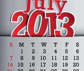 Calendar July 2013 design vector graphic 07