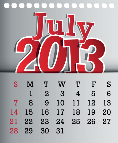 Calendar July 2013 design vector graphic 07 free download