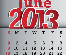 Calendar June 2013 design vector graphic 06