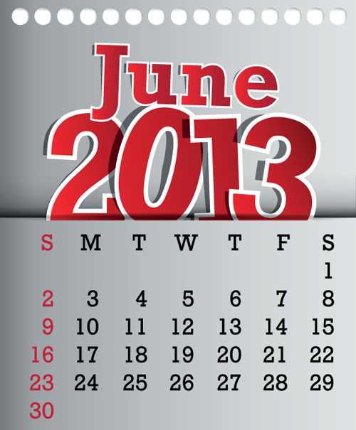 Calendar June 2013 design vector graphic 06
