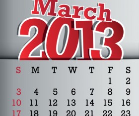 Calendar March 2013 design vector graphic 03