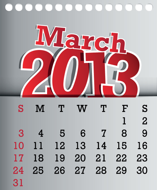 Calendar March 2013 design vector graphic 03 free download