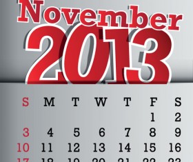 Calendar November 2013 design vector graphic 11
