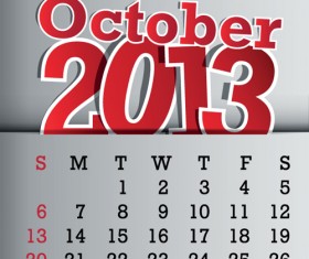 Calendar October 2013 design vector graphic 10