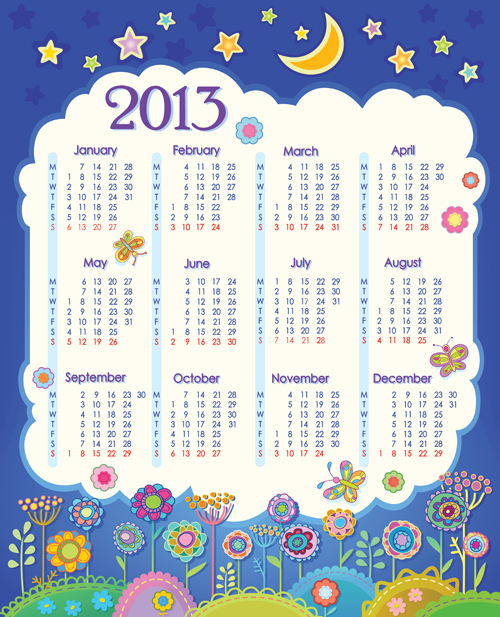 Elements of Calendar grid 2013 design vector set 02