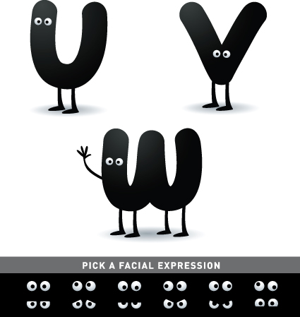 Funny Cartoon alphabet design vector material 01