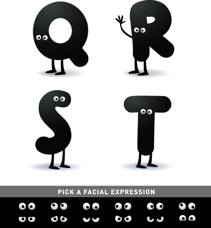Funny Cartoon alphabet design vector material 02