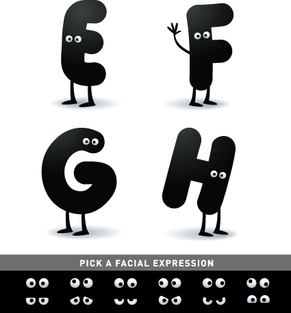 Funny Cartoon alphabet design vector material 03