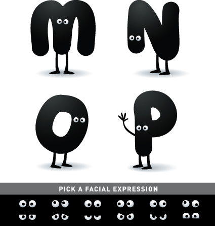 Funny Cartoon alphabet design vector material 04