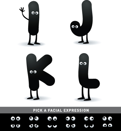 Funny Cartoon alphabet design vector material 05