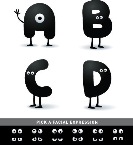 Funny Cartoon alphabet design vector material 06