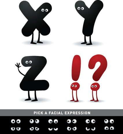 Funny Cartoon alphabet design vector material 07