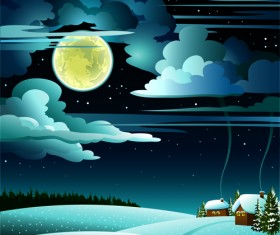 Charming Winter Night landscapes design vector 01
