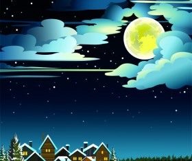 Charming Winter Night landscapes design vector 02