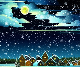 Charming Winter Night landscapes design vector 03