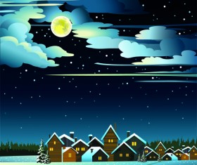 Charming Winter Night landscapes design vector 04