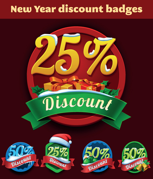Christmas discount badges with labels vector 03