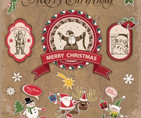 Retro style Christmas labels design vector 01