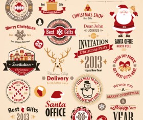 Different vintage Christmas labels elements vector set 01