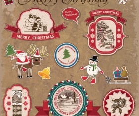Retro style Christmas labels design vector 02