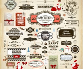 Different vintage Christmas labels elements vector set 02