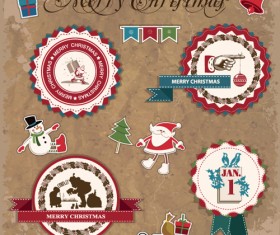 Retro style Christmas labels design vector 03