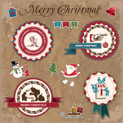 Retro style Christmas labels design vector 03