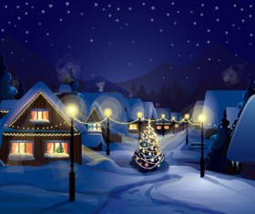 Set of Christmas Night landscapes elements vector 01