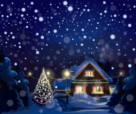 Set of Christmas Night landscapes elements vector 02