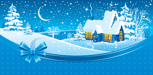 Set of Christmas Night landscapes elements vector 03
