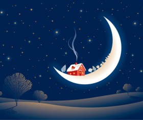 Set of Christmas Night landscapes elements vector 05
