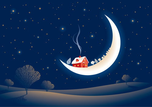 Set of Christmas Night landscapes elements vector 05