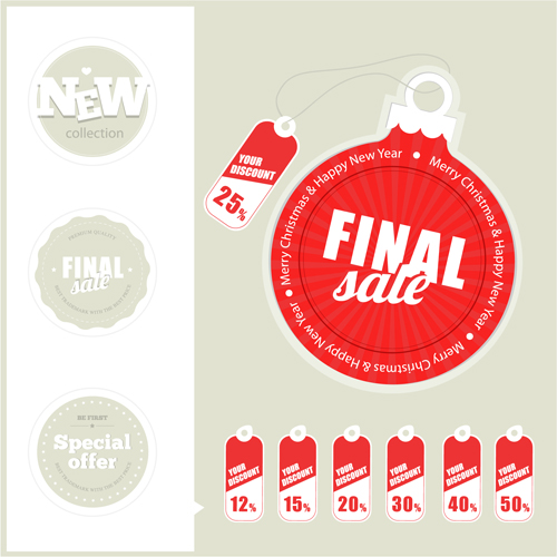 Different Christmas sale tags elements vector 01
