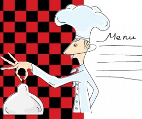 Funny Cook with Waiter design vector set 03