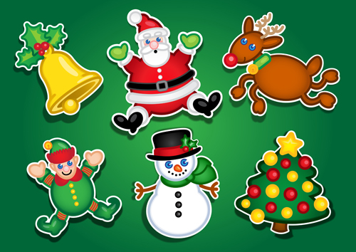 Cute Christmas stickers design vector graphics