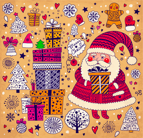 Cute Santa and Christmas ornaments Scraps vector 01