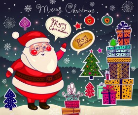 Cute Santa and Christmas ornaments Scraps vector 03