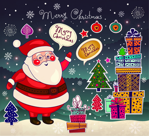 Cute Santa and Christmas ornaments Scraps vector 03