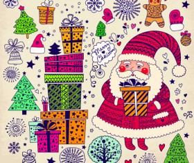 Cute Santa and Christmas ornaments Scraps vector 04