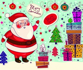 Cute Santa and Christmas ornaments Scraps vector 05