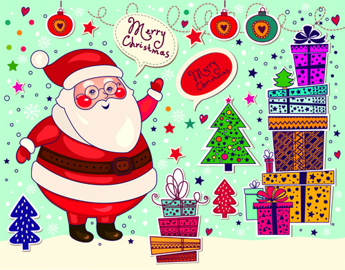 Cute Santa and Christmas ornaments Scraps vector 05