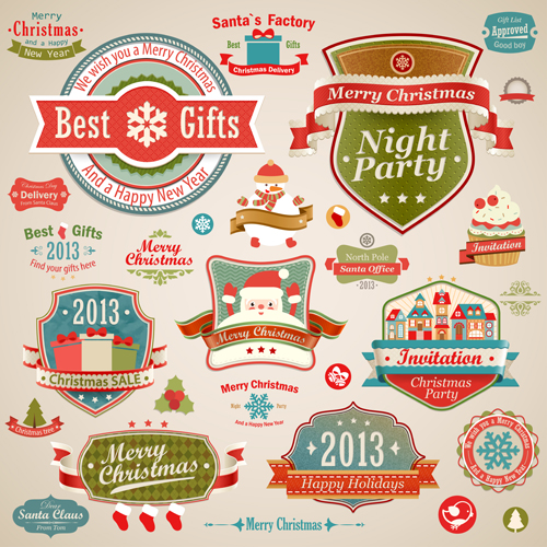 Different Christmas decorative ornaments and labels vector 03