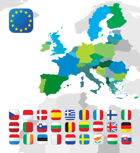 Set of European Union flag and symbol design vector graphics 03