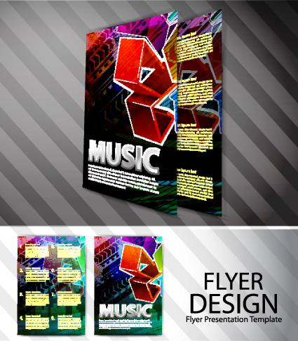 Elements of Abstract Flyer Music vector set 01