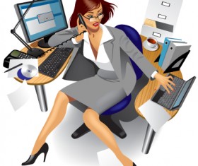 Set of Girl with computer design elements vector 01