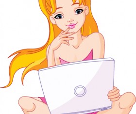 Set of Girl with computer design elements vector 02