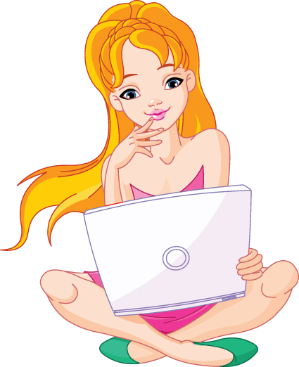 Set of Girl with computer design elements vector 02