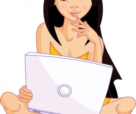 Set of Girl with computer design elements vector 03