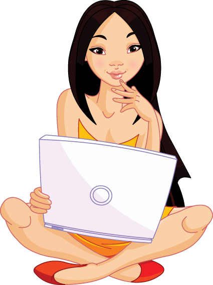 Set of Girl with computer design elements vector 03