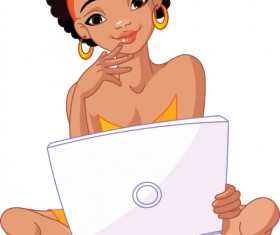Set of Girl with computer design elements vector 04